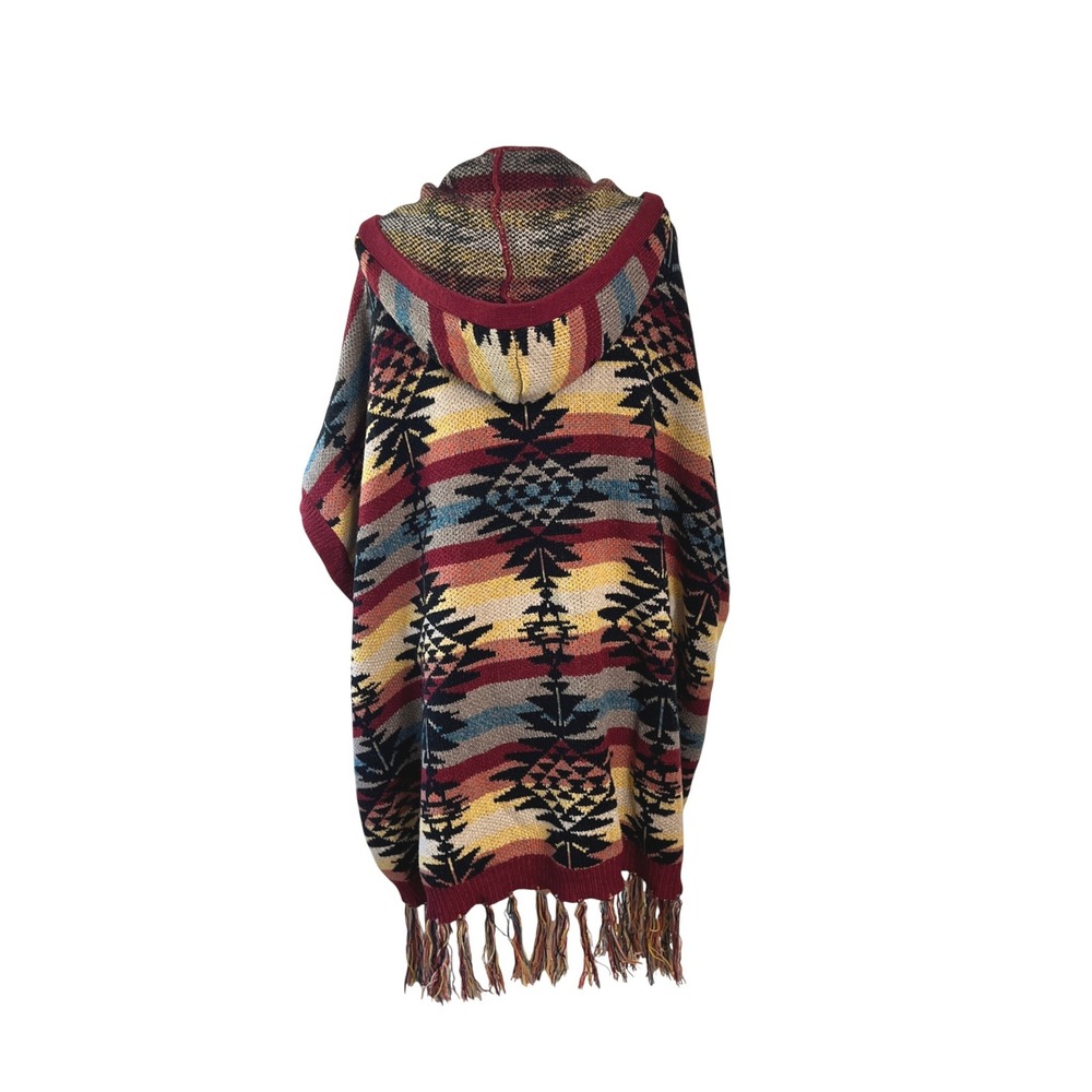 American Eagle Outfitters Southwestern Poncho Multicolor Fringe Knit Cape NEW!